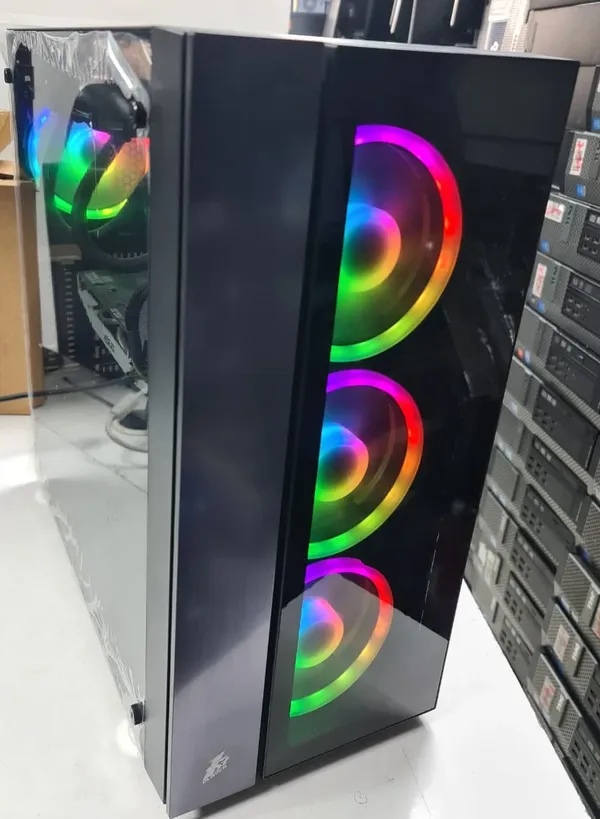 Custom gaming PC with a glass side panel, RGB fans and liquid cooling, built to order by Apex GenZ