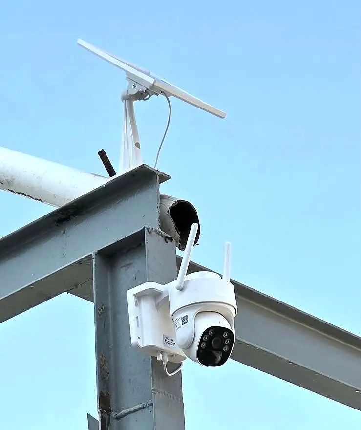 Solar-powered 4G PTZ security camera installed by Apex GenZ on a steel structure